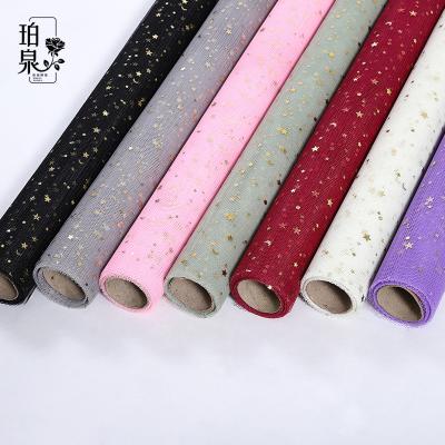 China Flower Wrapping High Quality Decorative Mesh Wrapping Rolling Paper For Party Gold Glitter Star Flower Bouquet Valentine's Day for sale