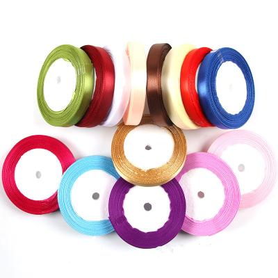 China Wholesale 1cm Width Solid Color Satin Yarn Edge Ribbon Home Decoration Printing Bow Tie Garland Gift Decoration for sale