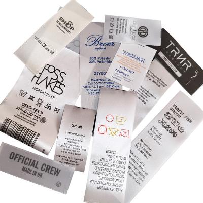 China Washable Custom Demand Woven Care Neck Labels Polyester Single Sided Satin Printed Care Label For Garment for sale