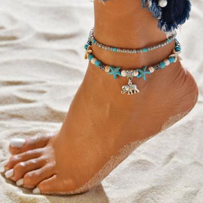 China 2021 Boho Style Star Anklet Fashion Foot Chain Beach Accessories Gift Shell Heart Summer For Women Multilayer Tortoise Anklet for sale