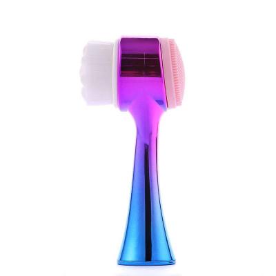 China High Quality Double Sided Fiber Bristle Silicone Facial Brush Face Mask Cleaning Brush With Handle for sale