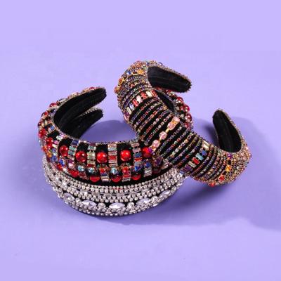 China Luxury Bling Colorful Baroque Headbands Glittering High Quality Crystals Rhinestone Padded Thick Headbands for sale