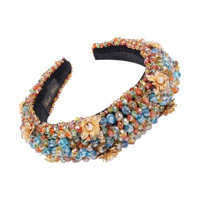 China High Quality Baroque Exaggerated Embellished Handmade Rhinestone Crystal Beaded Headband Flower Headbands For Women for sale