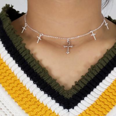 China Fashion Women's High Quality Silver Clavicle Choker Cross Color Cross Chain Necklace for sale