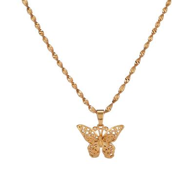 China High Quality Exquisite Butterfly Water Wave Necklace 24K Yellow Gold Butterfly Necklace Pendant Jewelry for sale