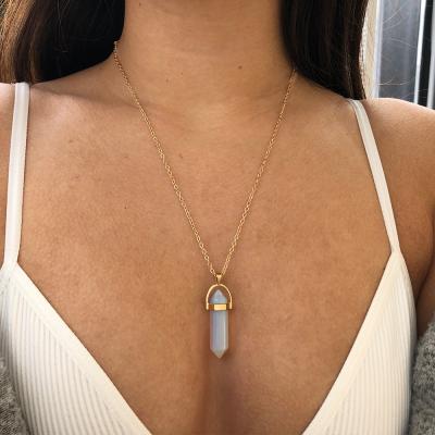 China New High Quality Hexagonal Raw Quartz Column Necklace Natural Stone Pendant Necklace For Women Jewelry for sale