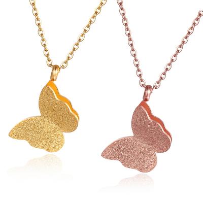 China High Quality Stainless Steel Gold Plated Butterfly Necklace Chunky Jewelry Bling Bling Insect Butterfly Pendant Necklace for sale