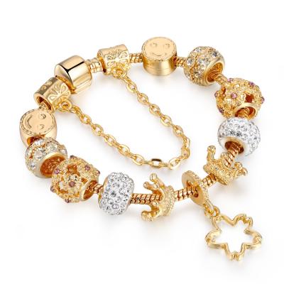 China European Authentic High Quality Girl's High Quality Authentic Thin Bracelet Snake Chain Bracelet Rhinestone Beads Gold Color Diy Jewelry Making for sale