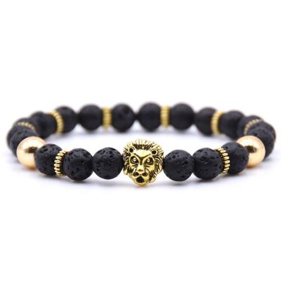 China 2020 TRENDY New Custom Design Lion Head Black Agate Bracelet Lion Head Lava Bead Men's Agate Bracelet for sale