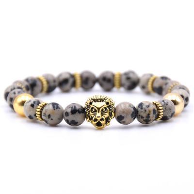 China High Quality Vintage Jewelry Custom Design Vintage Lion Head Bracelet Natural Lava Stone Bead Bracelet Men for sale