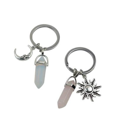 China High Quality Crystal Natural Stone Keyring Alloy Moon Sun Car Luggage Decoration Key Chain Key Ring for sale