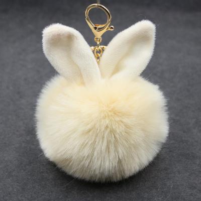 China High Quality Plush Ball Ears Rabbit Fur Pompom Key Chain Fashion Key Chain Bag Pendant Gift for sale