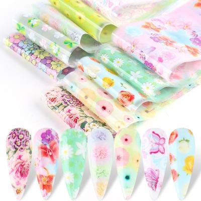 China Eco-friendly Material and Easy Apply Soft Delicate Flowers Wholesale Nail Art Transfer Foil Foil Foil Transfer Paper 10pcs/set for sale