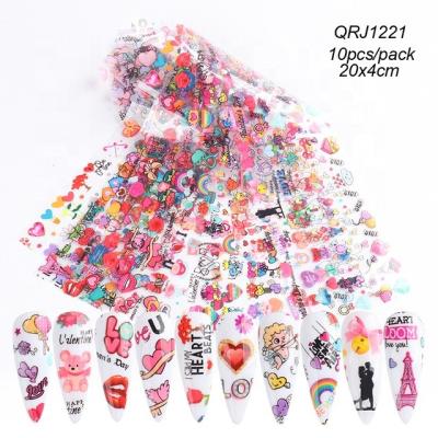 China Eco-friendly material and easy apply newest valentine day rose love angel 10pcs/set foil nail stickers for sale