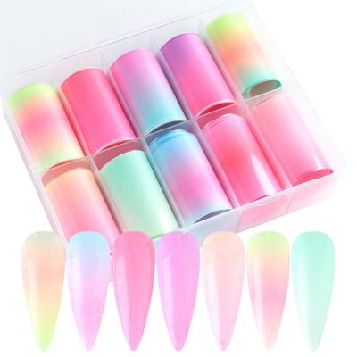 China Eco-friendly material and easy apply solid color gradient nail stickers transfer foil for DIY beauty foil stained sticker nail art for sale