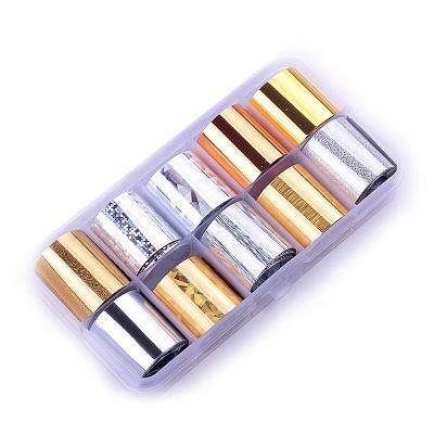 China Eco-friendly material and easy apply newest high quality nail art foil 10 color metallic transfer nail foil sticker for sale