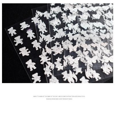 China Eco-friendly Hot Selling Silver Instant Flame Butterfly Self Adhesive Nail Art Sticker for sale