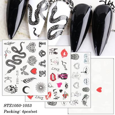 China Eco-Friendly/Easy Apply Hot Sale Watermark Nail Stickers 4pcs/set Black And White Snakelike Nail Art Sticker for sale