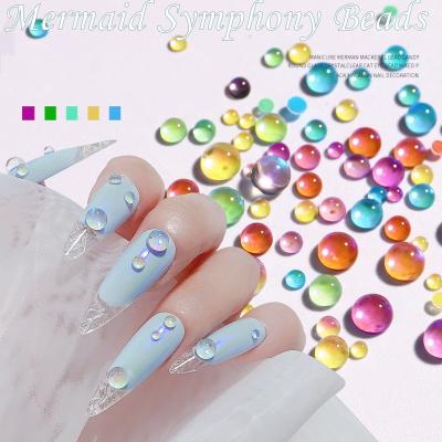 China Easy Apply Newest Mix Size Mermaid Magic Aurora Transparent Crystal Nail Jewelry Beads for sale