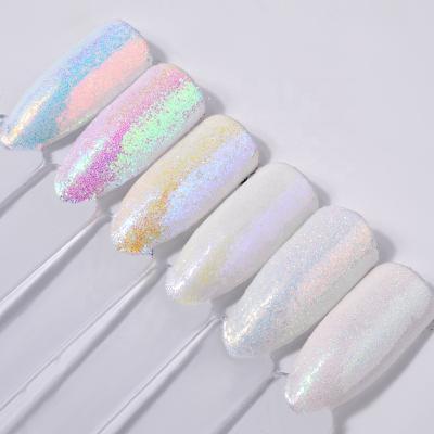 China 6pcs/set Holo Aurora White Sequins Nail Art Sparkly Glitter Powder Mermaid Dust Nail Decorations for sale