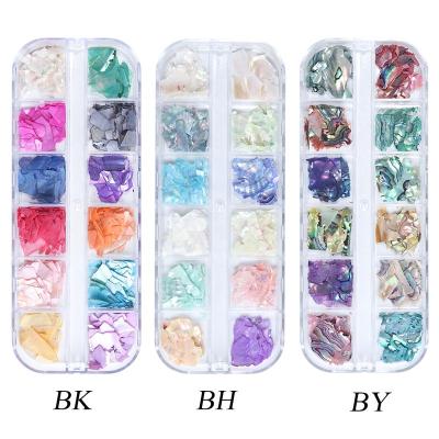 China Easy Apply 12 Colors/Box Colorful Nail Art Shell Sequin Beauty Shell Crushed Stones Gravel Flakes 3D for sale