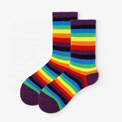 China Free Brand Antibacterial Wholesale Rainbow Mockups Custom Logo Women Socks Cotton Happy Novelty Customized Striped for sale