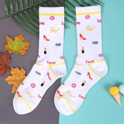 China Antibacterial China Socks Patterned Custom Logo Cute Crew Knit Women Plain White Cotton Socks for sale