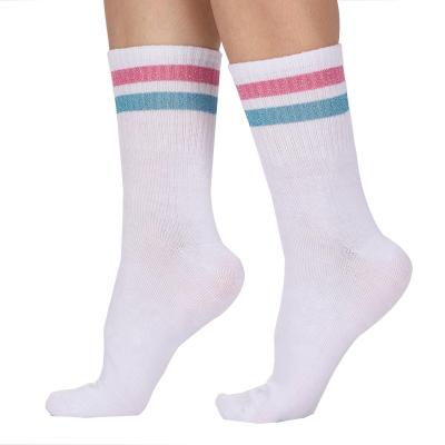 China Cotton Antibacterial Fashion White Ladies Striped Socks Custom Made Women for sale