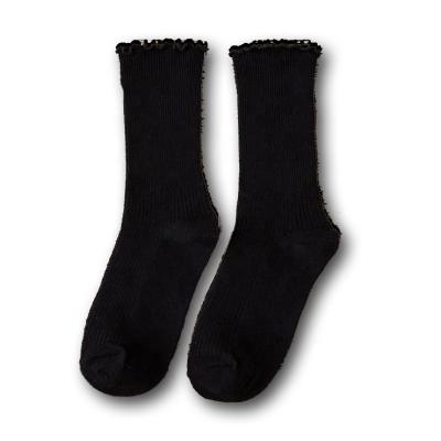 China Breathable Pure Color Pile And Cotton Loose Socks With Fungus Lace For Women for sale