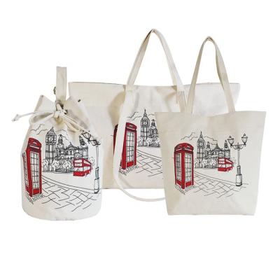 China Designer Shopping Bags Customized Canvas Cotton Printed Multifunctional Folding Shopping Bag for sale