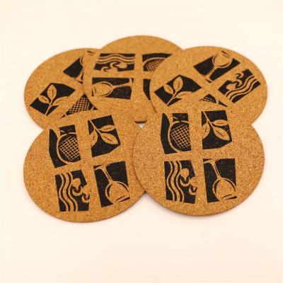 China Sustainable Custom printing round Cork Wood Coaster Tea Coffee Cup Mat Pads for drink for sale