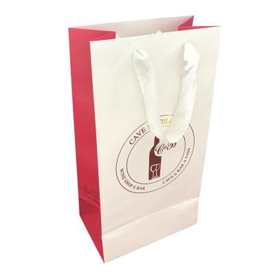 China Recyclable Recycled Eco-friendly Custom Printing Gold Stamping Foil Logo Shopping Packing Kraft Paper Bag For Wine for sale