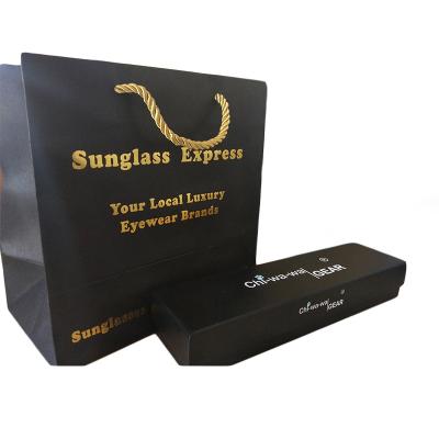 China Recyclable Recycled Custom Printing Logo Retail Shopping Packing Matte Black Paper Bag For Sunglasses Eyewear for sale