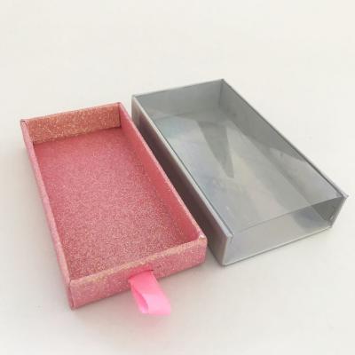 China Recyclable High Quality Fake Pink Color Eyelash Custom Logo Holographic Packaging Box For Mink Lashes Box With PVC Tray for sale