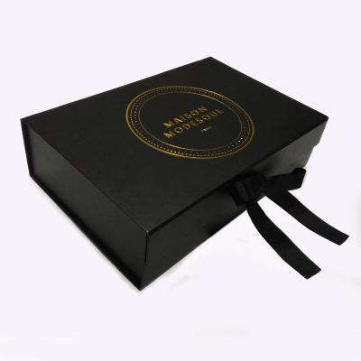 China Matte Printed Magnetic Foldable Box Black White Recyclable Customized Folding Paper Box With Ribbon for sale