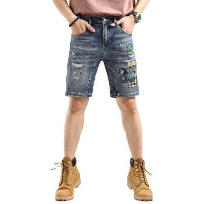 China Breathable Customize Mens Summer Cotton Medium Length Shorts And Patch Embroidered Jeans for sale