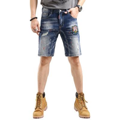 China Breathable Customize Mens Summer Cotton Medium Length Shorts And Patch Embroidered Jeans for sale