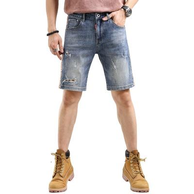 China Breathable Customize Mens Summer Cotton Medium Length Shorts And Patch Embroidered Jeans for sale