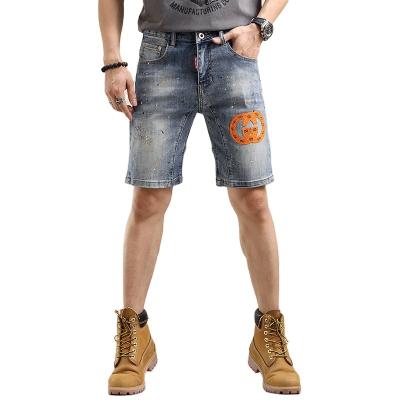 China Breathable Customize men's summer cotton medium length shorts and embroidered patch jeans for sale