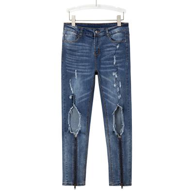 China Customized Womens Denim Zipper Stretch Pants QUICK DRY for sale