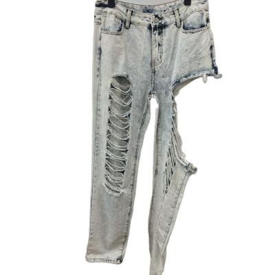 China QUICK DRY New hot denim women's elastic cut hole pants for sale