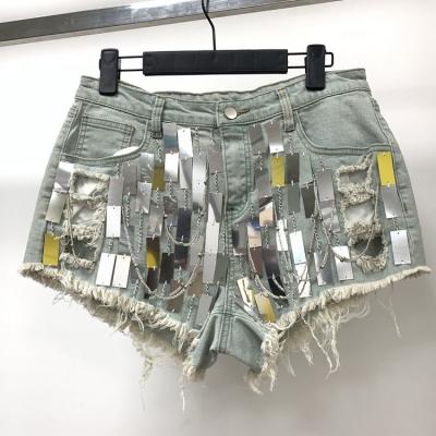 China New Hot Selling Women's QUICK DRY Wide Leg Denim Sequin Chain Shorts Hot Pants for sale