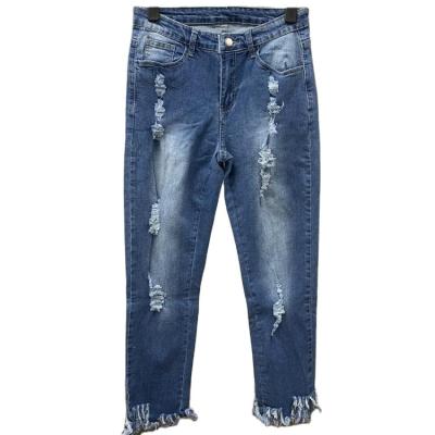 China QUICK DRY Custom Womens Jeans Stretch Slim Fit Pierced Jeans for sale