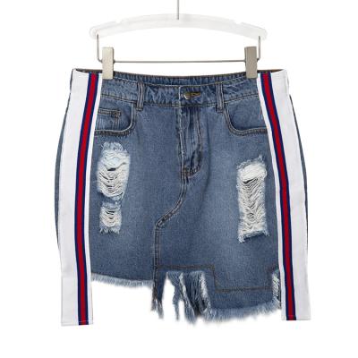 China Unique Design Breathable Fashion Style New Design Trucker Stitching Stripe No Bouncing Women Cowboy Short Skirt for sale