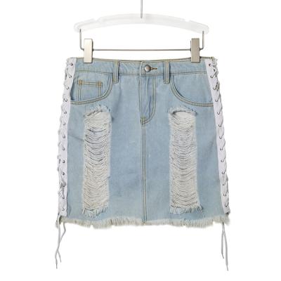 China Summer breathable unique denim design female elastic hole plus tie rope short skirt equipment the wholesale for sale