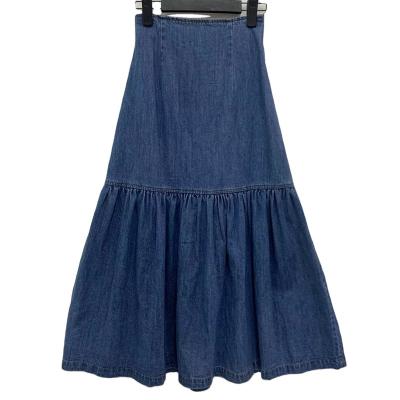 China Pleated Edge Breathable Womens Wash Casual Long Denim Skirt for sale