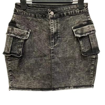 China Women Anti-Static Denim Gray Skirt With Pockets Sexy Skirt for sale