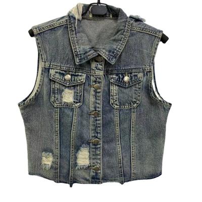 China QUICK DRY Women's button wash Denim Vest Jacket back hole chest flap pocket for sale