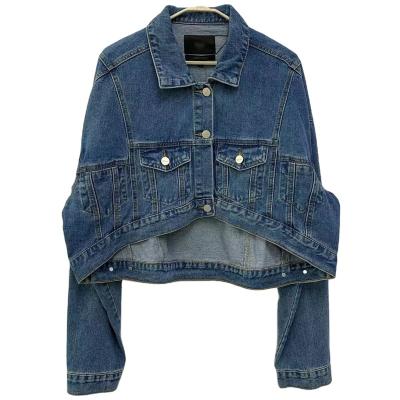 China QUICK DRY denim women loose bat sleeve jacket is short in front and long in back for sale