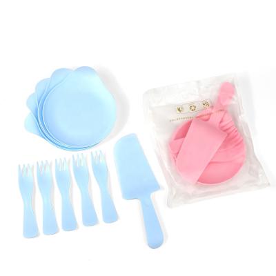 China 11pcs/Bag Disposable Cake Tableware Sets Plastic Plate Fork Knife Birthday Party Cake Supplies 5 Person for sale